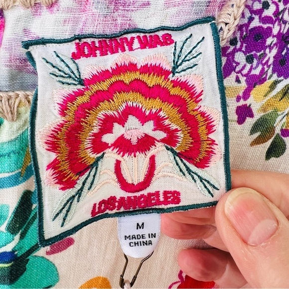 JOHNNY WAS LINEN FLORAL MIDI DRESS WITH POCKETS SIZE MEDIUM NWT - Picture 4 of 7